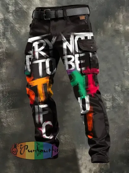 Men’s Retro Vacation Business Art Print Casual Workwear Trousers