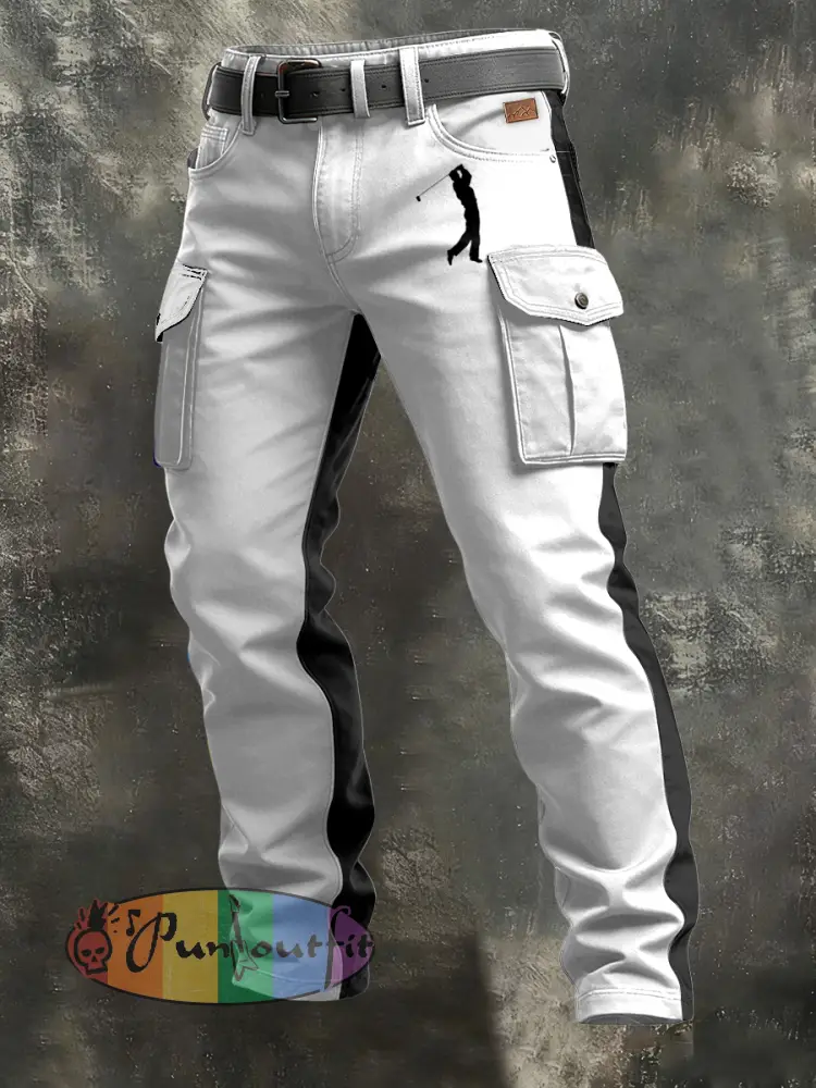 Men’s Retro Vacation Business Art Print Casual Workwear Trousers