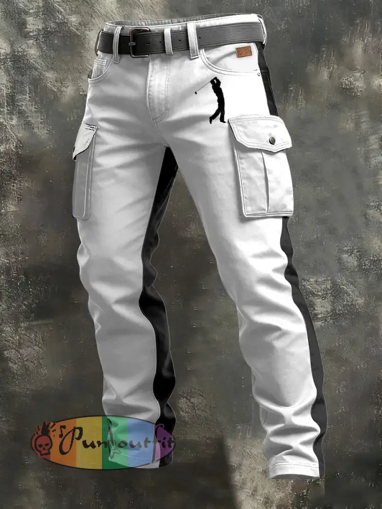 Men’s Retro Vacation Business Art Print Casual Workwear Trousers