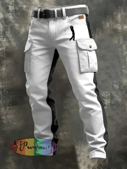 Men’s Retro Vacation Business Art Print Casual Workwear Trousers