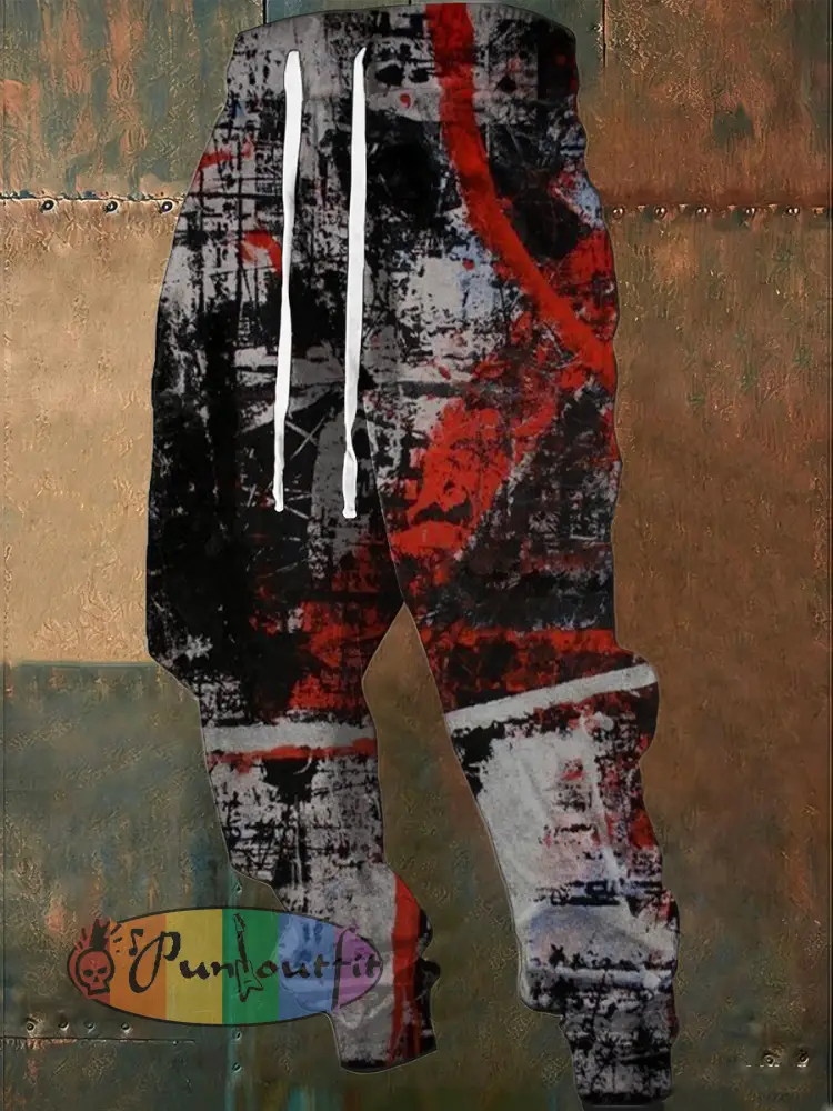 Men’s Edgy Black-Red Abstract Graffiti Sweatpants