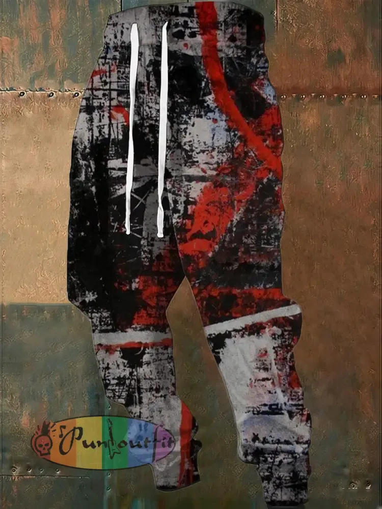 Men’s Edgy Black-Red Abstract Graffiti Sweatpants