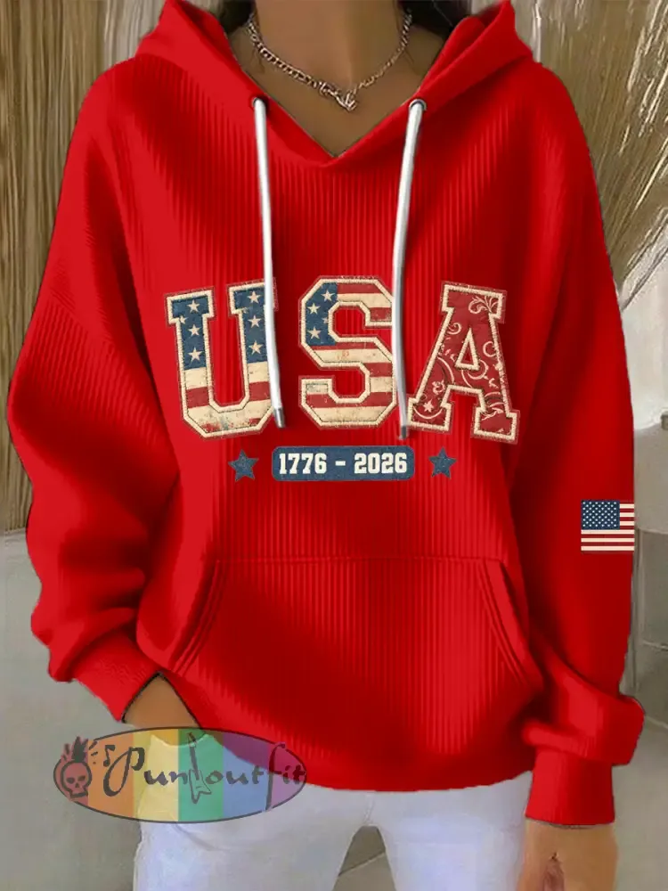 Women’s USA 1776-2026 Patchwork Pattern Hoodie