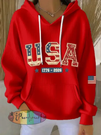 Women’s USA 1776-2026 Patchwork Pattern Hoodie