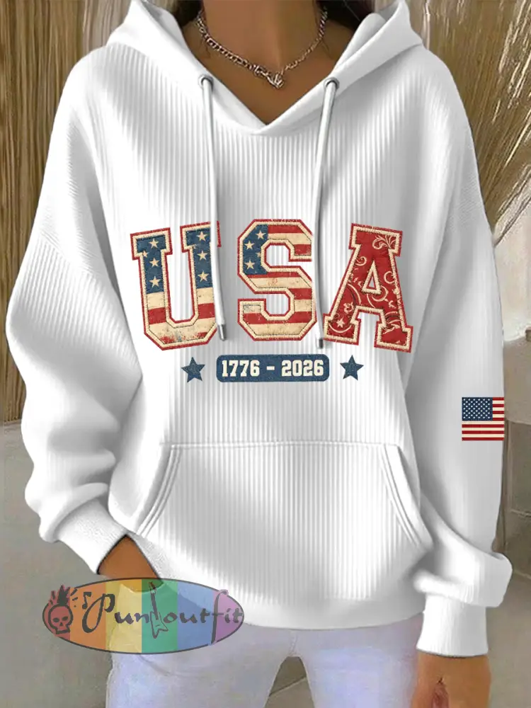 Women’s USA 1776-2026 Patchwork Pattern Hoodie