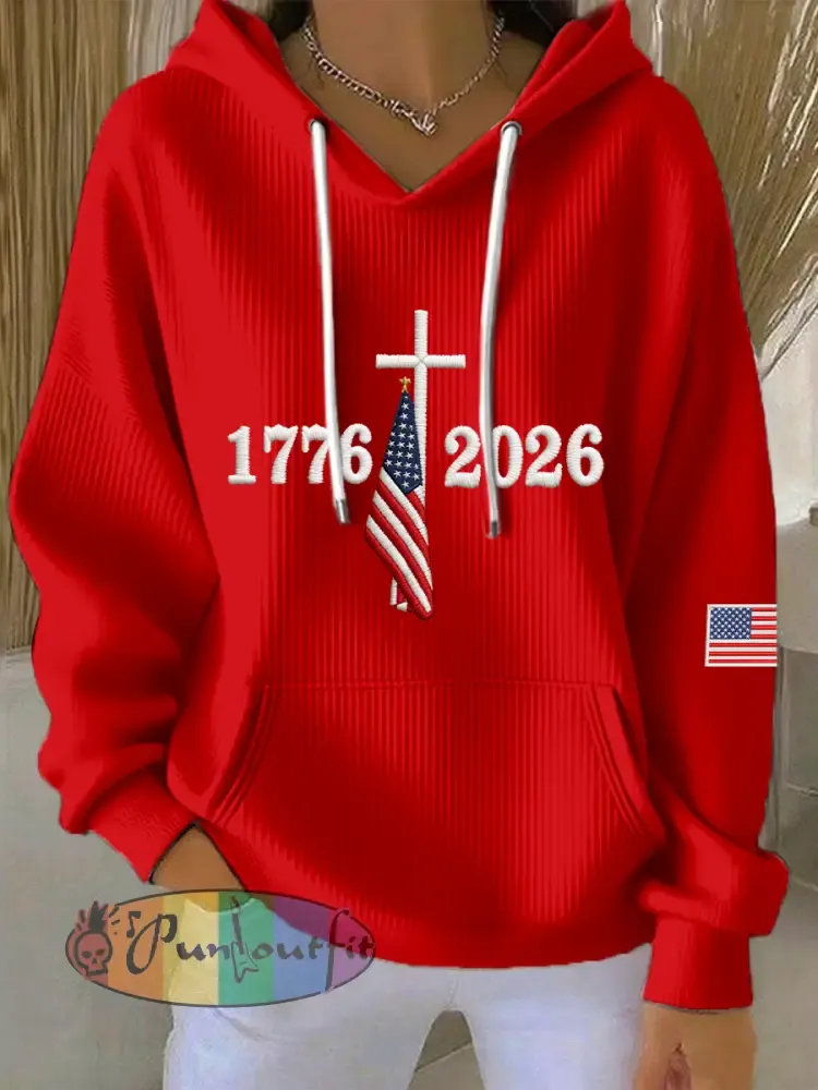 Women’s USA 1776-2026 Embroidery Pattern Hoodie