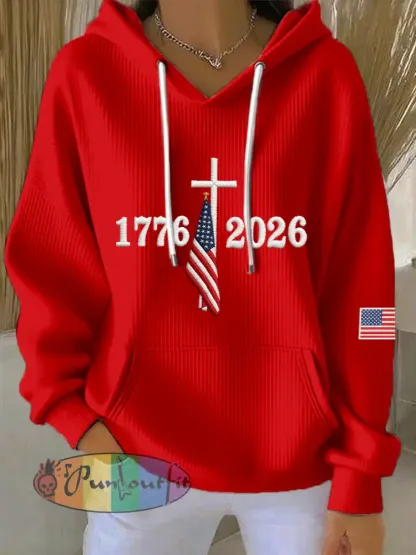Women’s USA 1776-2026 Embroidery Pattern Hoodie