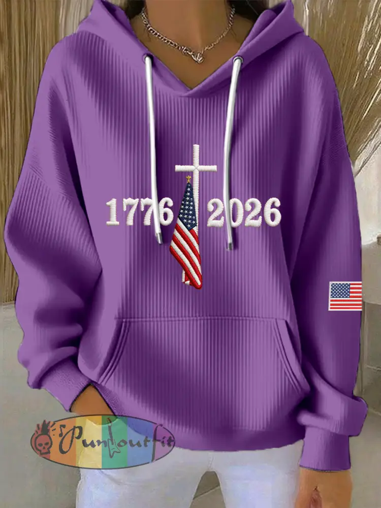 Women’s USA 1776-2026 Embroidery Pattern Hoodie