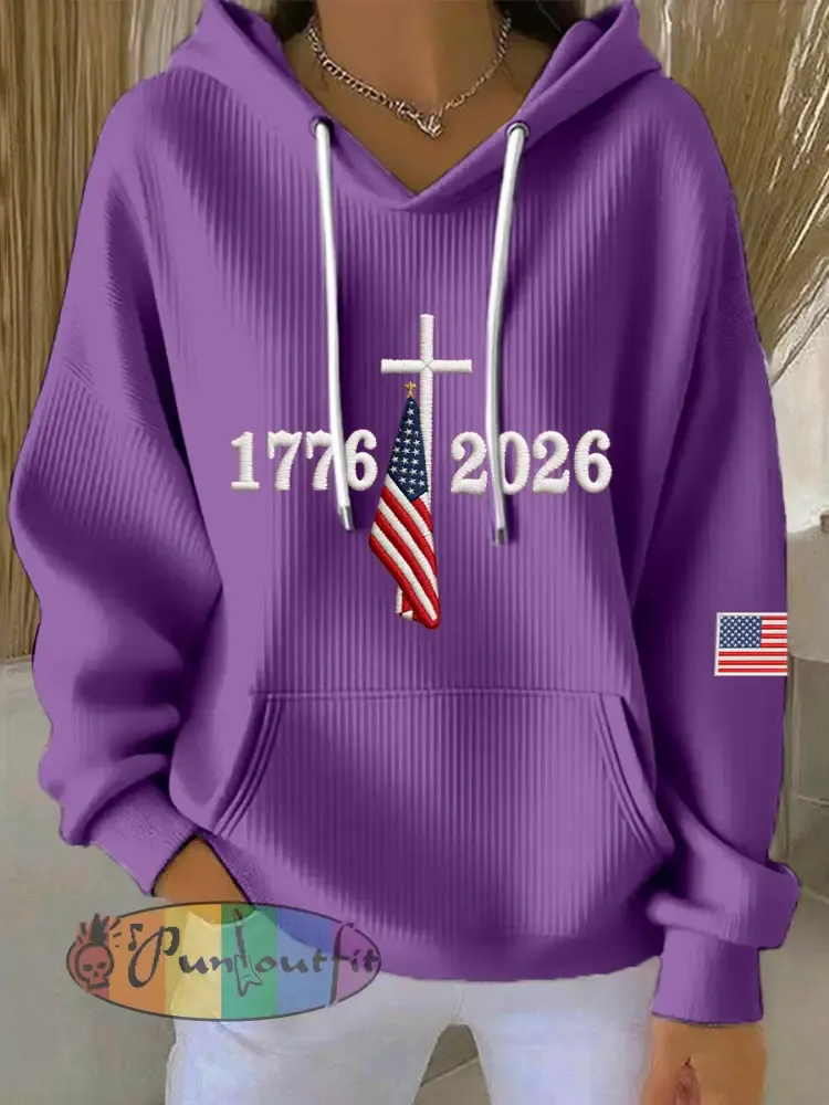 Women’s USA 1776-2026 Embroidery Pattern Hoodie