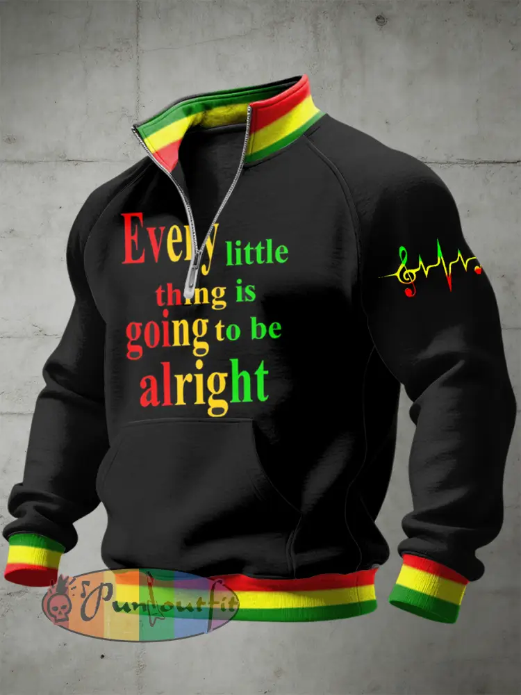 Men’s Reggae Printed Half Zip Stand Up Collar With Raglan Sleeves Sweatshirt