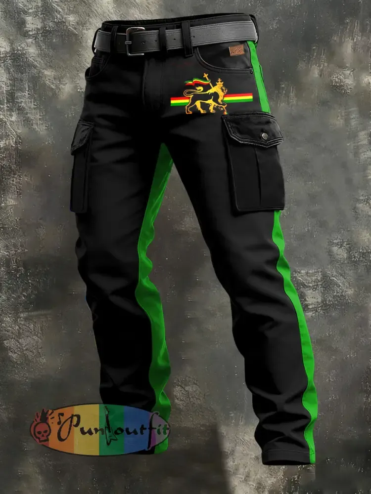 Men’s Retro Reggae Art Print Casual Workwear Trousers