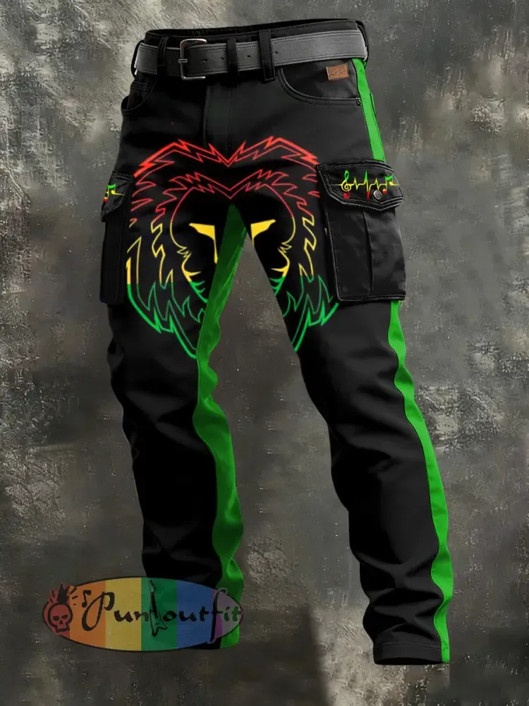 Men’s Retro Reggae Art Print Casual Workwear Trousers