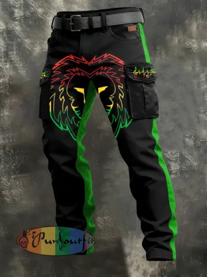 Men’s Retro Reggae Art Print Casual Workwear Trousers