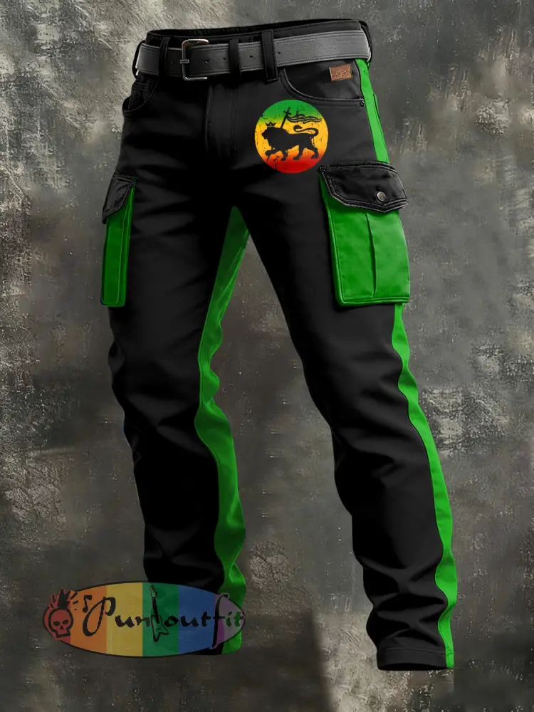 Men’s Retro Reggae Art Print Casual Workwear Trousers