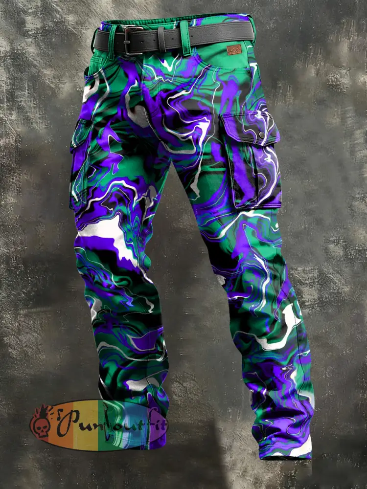 Men’s Retro Vacation Business Art Print Casual Workwear Trousers
