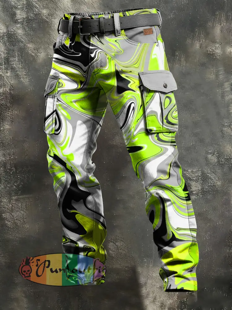 Men’s Retro Vacation Business Art Print Casual Workwear Trousers