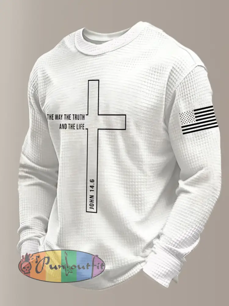Men’s Retro Faith Printed Waffle Long Sleeve Top
