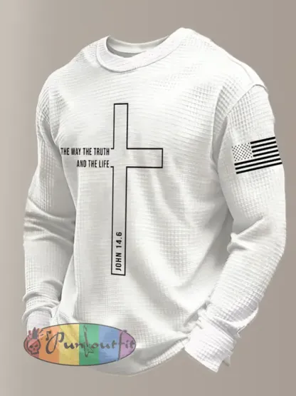 Men’s Retro Faith Printed Waffle Long Sleeve Top