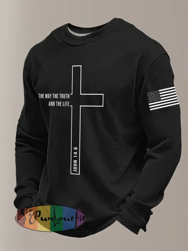 Men’s Retro Faith Printed Waffle Long Sleeve Top