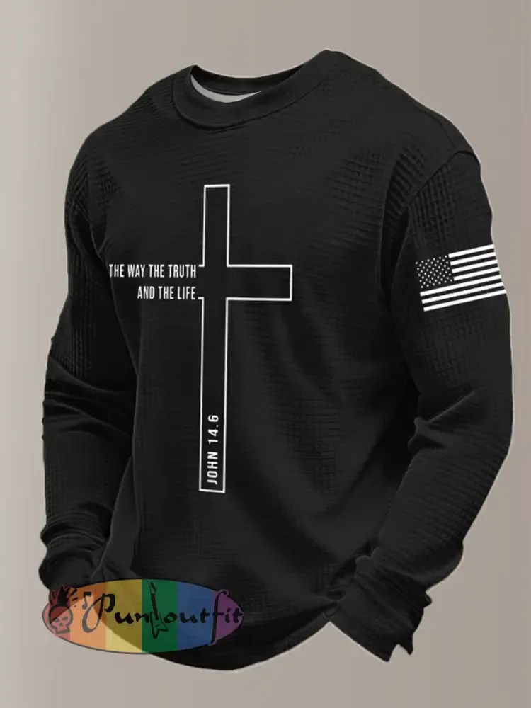 Men’s Retro Faith Printed Waffle Long Sleeve Top