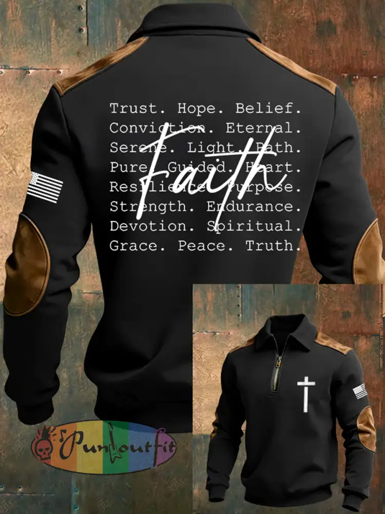 Men’s Vintage Faith Cross Casual Printed Zip-Up Hoodie