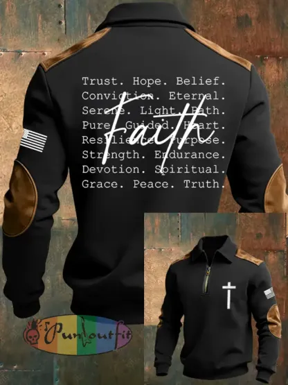 Men’s Vintage Faith Cross Casual Printed Zip-Up Hoodie