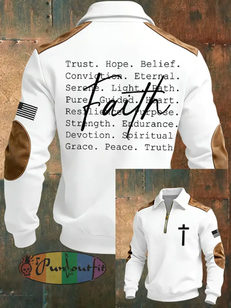 Men’s Vintage Faith Cross Casual Printed Zip-Up Hoodie
