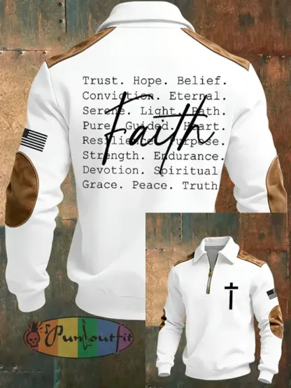 Men’s Vintage Faith Cross Casual Printed Zip-Up Hoodie