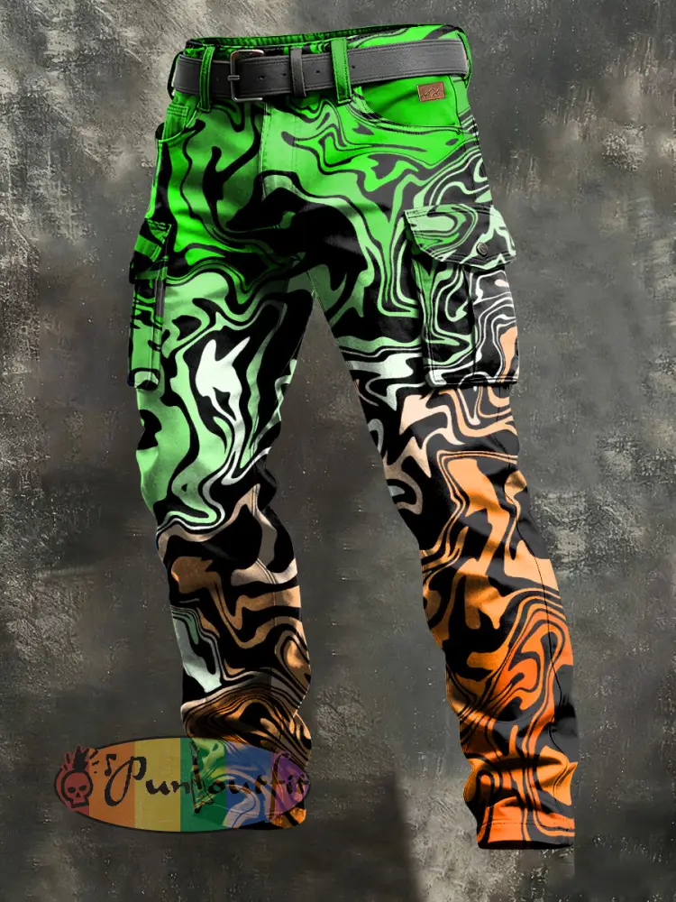 Men’s Retro Vacation Business Art Print Casual Workwear Trousers