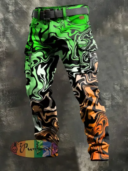 Men’s Retro Vacation Business Art Print Casual Workwear Trousers