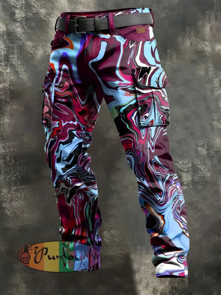 Men’s Retro Vacation Business Art Print Casual Workwear Trousers