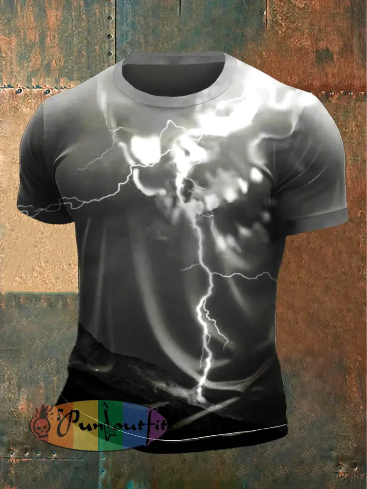 Men’s Skull Lightning Print Casual T-Shirt