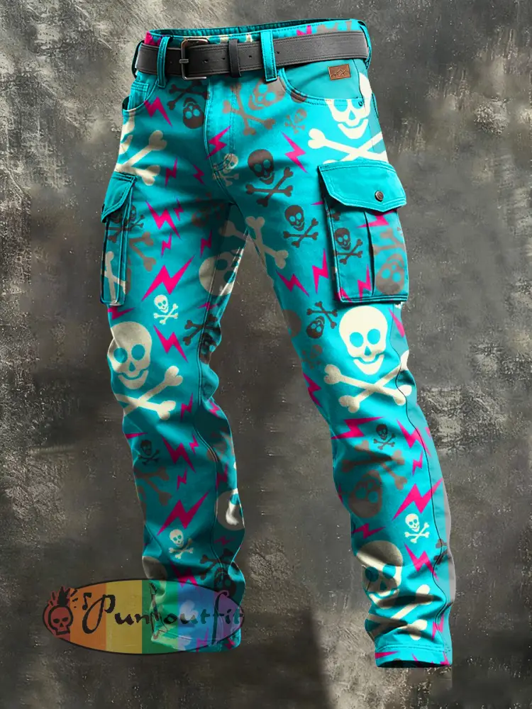 Men’s Retro Vacation Business Skull Art Print Casual Workwear Trousers