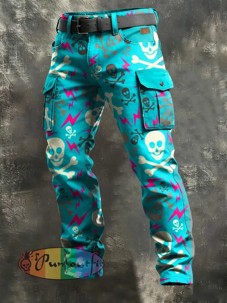 Men’s Retro Vacation Business Skull Art Print Casual Workwear Trousers