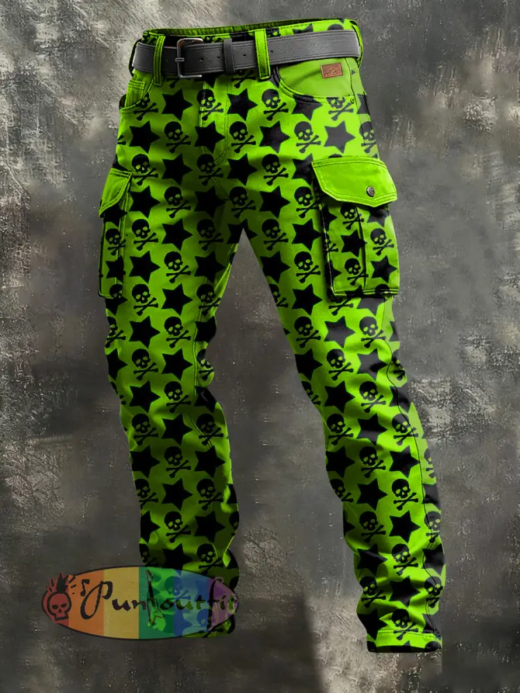 Men’s Retro Vacation Business Skull Art Print Casual Workwear Trousers