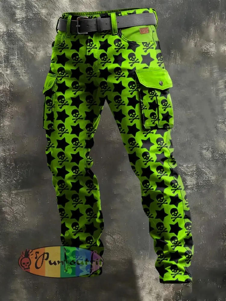 Men’s Retro Vacation Business Skull Art Print Casual Workwear Trousers