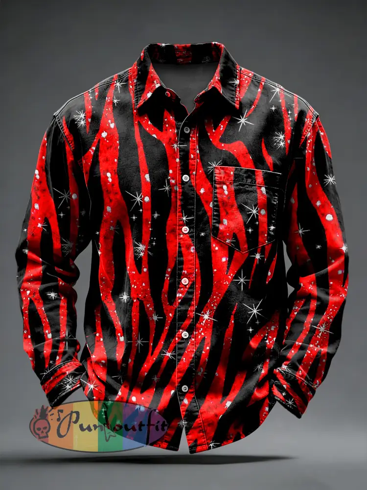 Men’s Retro Punk Psychedelic Printed Long Sleeved Pocket Shirt