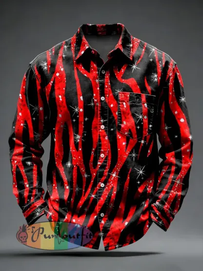 Men’s Retro Punk Psychedelic Printed Long Sleeved Pocket Shirt