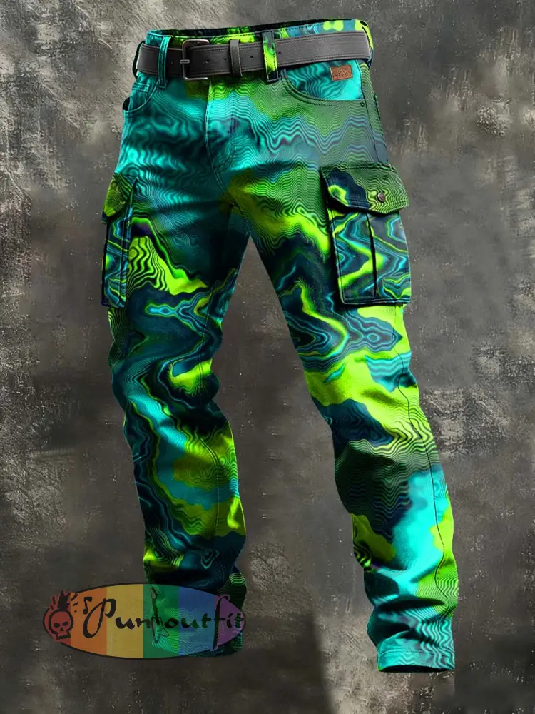 Men’s Retro Vacation Business Psychedelic Abstract Art Print Casual Workwear Trousers