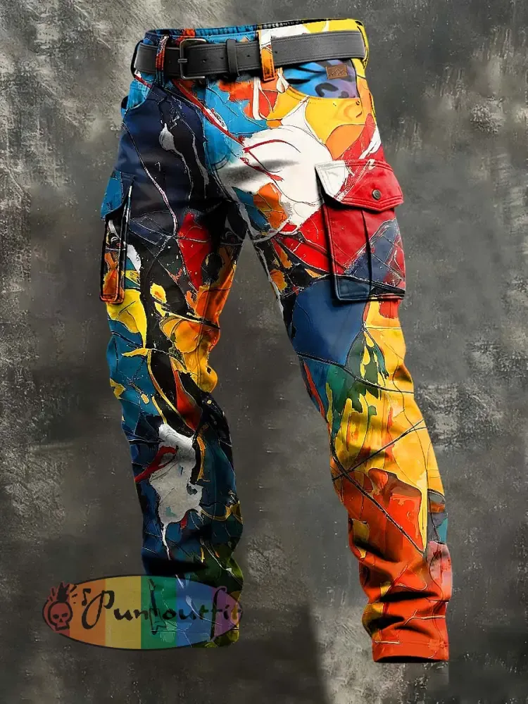 Men’s Retro Vacation Business Abstract Art Print Casual Workwear Trousers