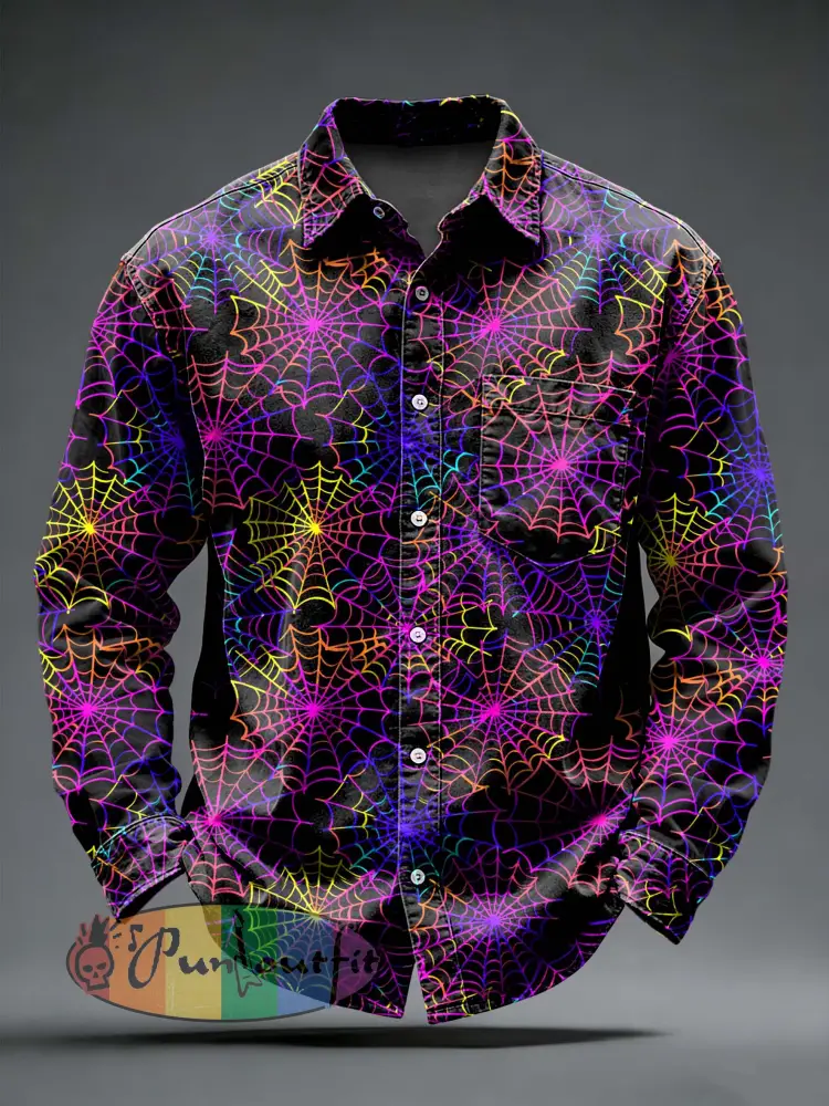 Men’s Retro Punk Skull Printed Long Sleeved Pocket Shirt