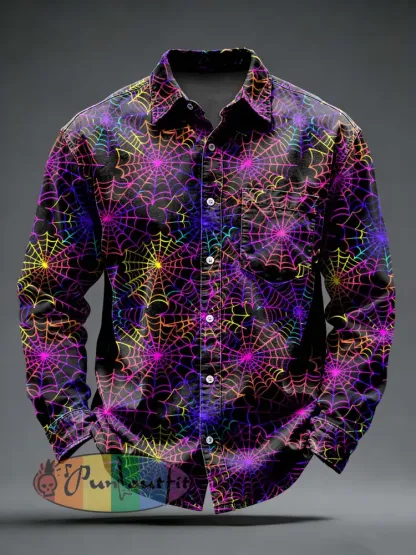 Men’s Retro Punk Skull Printed Long Sleeved Pocket Shirt