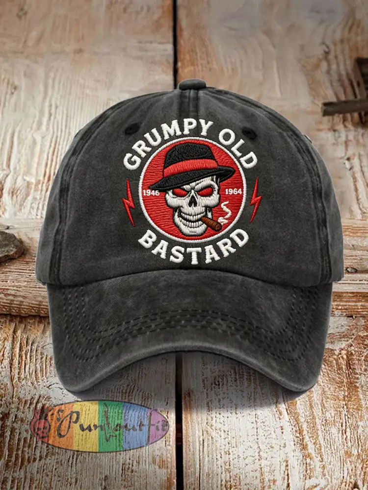 Unisex Grumpy Old Bastard Embroidered Vintage Washed Hat - Black · ONE