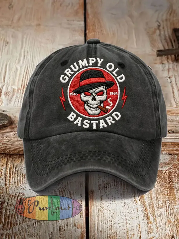 Unisex Grumpy Old Bastard Embroidered Vintage Washed Hat - Black · ONE