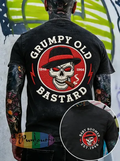 Men’s Grumpy Old Bastard Embroidered Vintage Washed T-Shirt