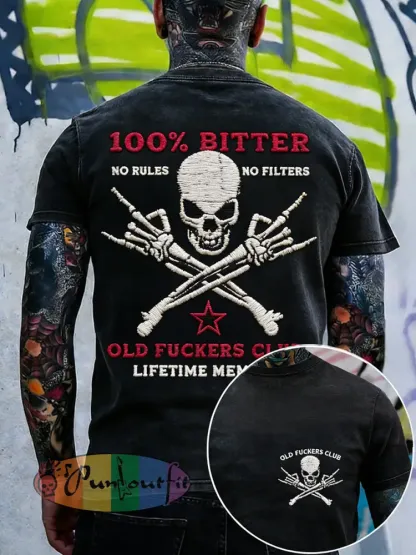 Men’s Old Fuckers Club Embroidery Pattern Washed T-Shirt