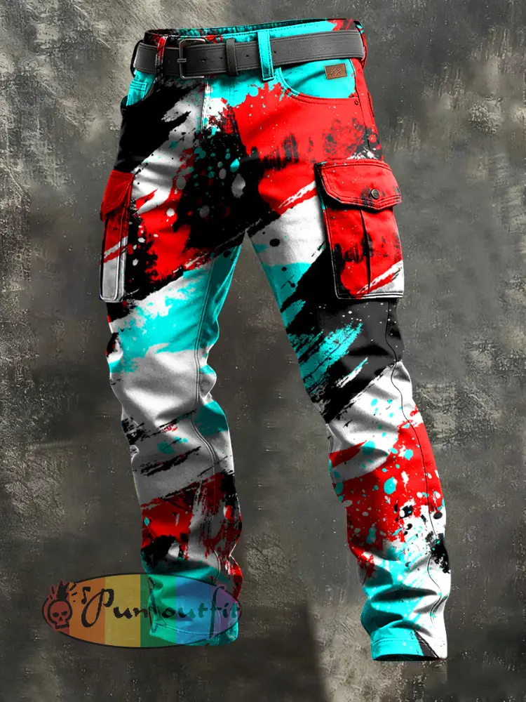 Men’s Retro Vacation Business Psychedelic Art Print Casual Workwear Trousers