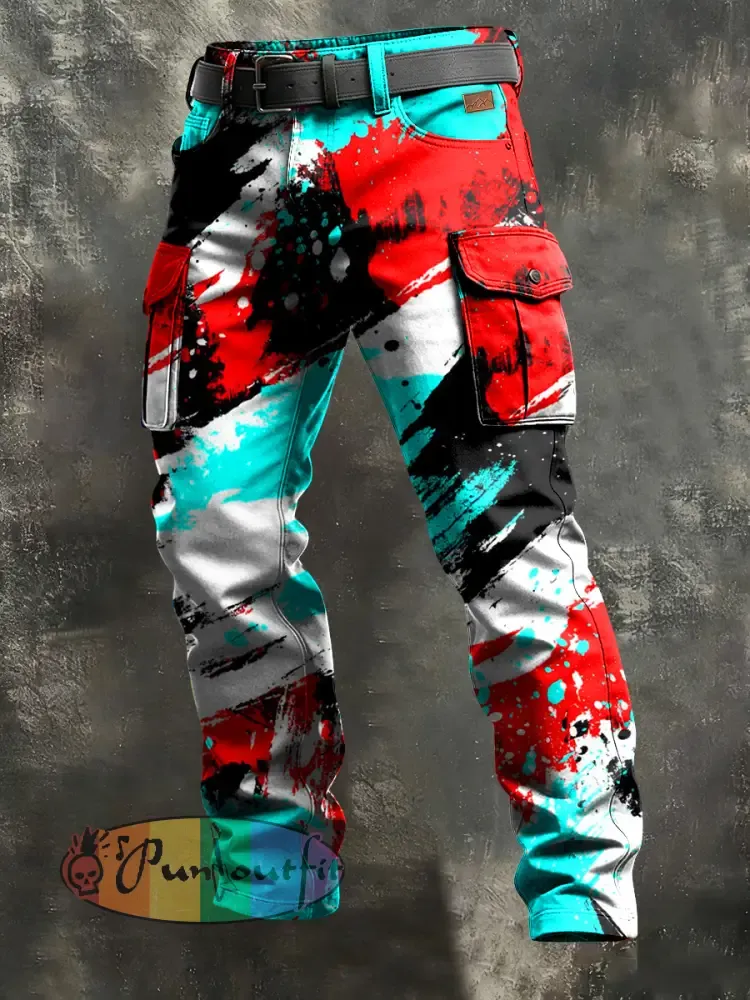 Men’s Retro Vacation Business Psychedelic Art Print Casual Workwear Trousers