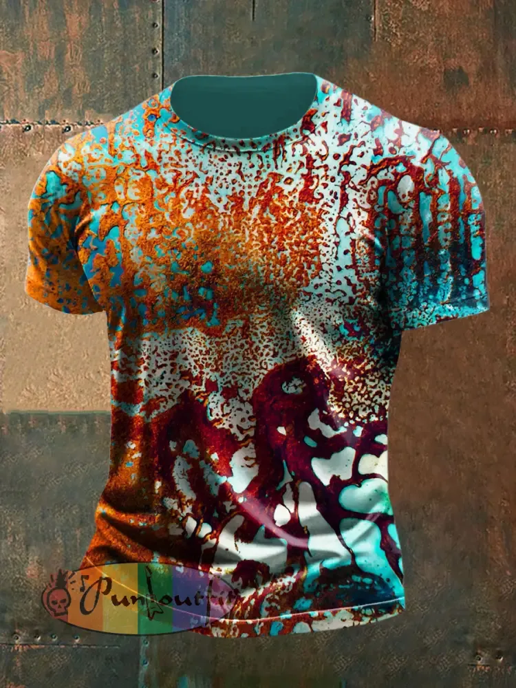 Men’s Retro Psychedelic Punk Printed Vintage Fashion Loose Short Sleeve T-Shirt