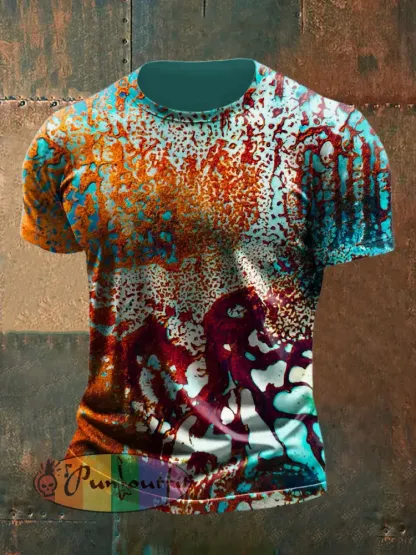Men’s Retro Psychedelic Punk Printed Vintage Fashion Loose Short Sleeve T-Shirt